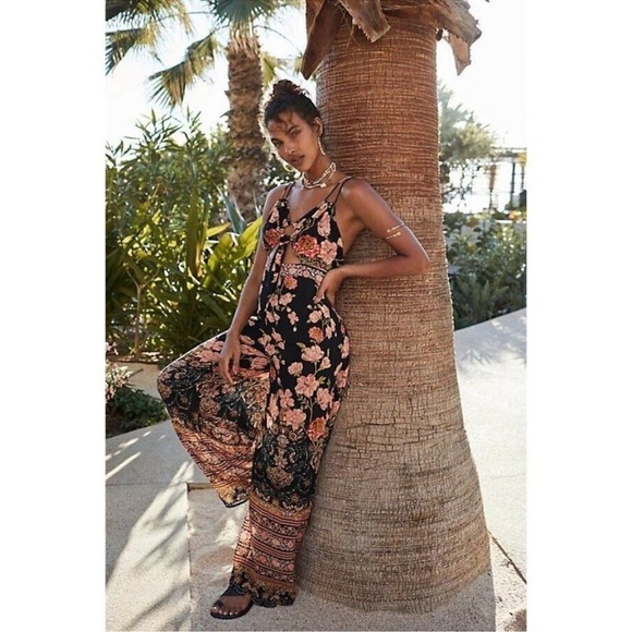 Free People Pants - FREE PEOPLE SUNDOWN CUTOUT WIDE LEG FLORAL PRINTED JUMPSUIT